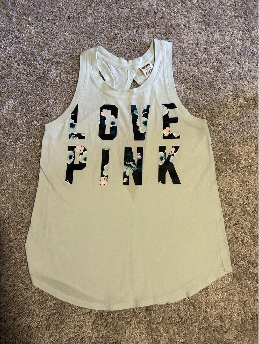 Victoria’s Secret Love Pink Light Green Tank Top Size Small
